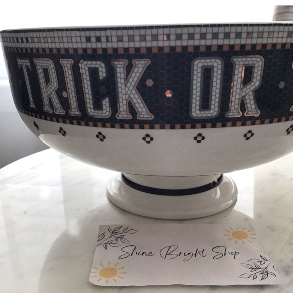 Anthropologie Bistro Tile Candy Bowl 24K Gold Decaled Stoneware Halloween NWT - Picture 2 of 14